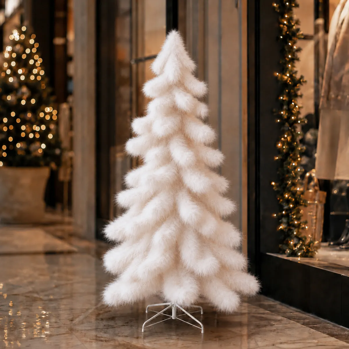 Albero di Natale artificiale (H130 cm) Furren pelliccia sintetica Bianco