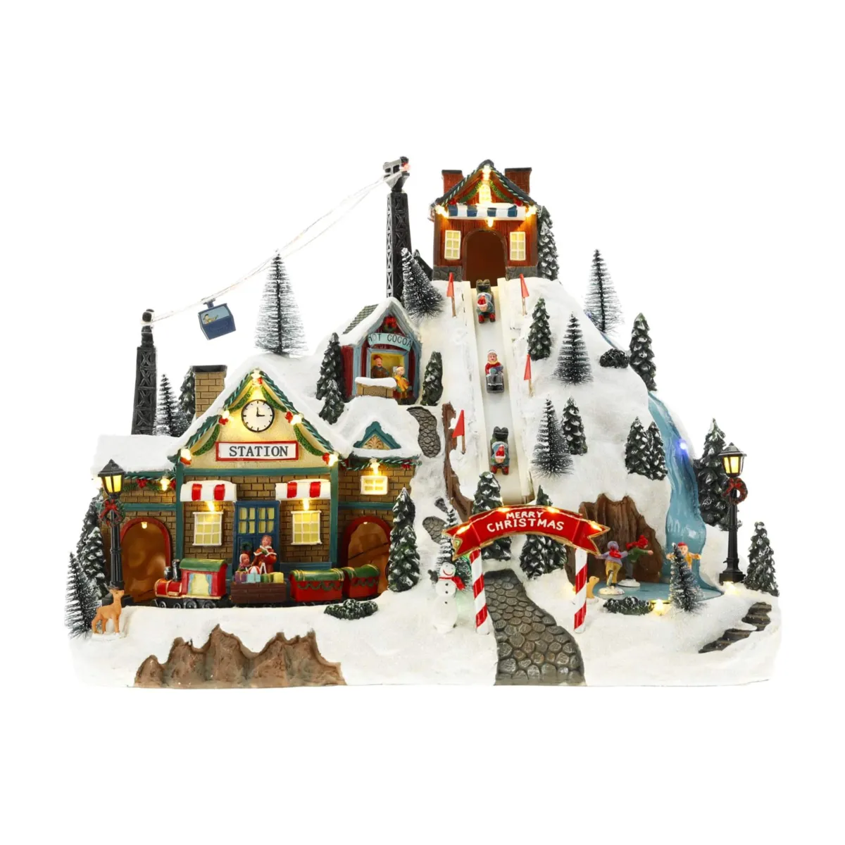 Villaggio di Natale luminoso e animato (H36 cm) Stazione Svizzera
