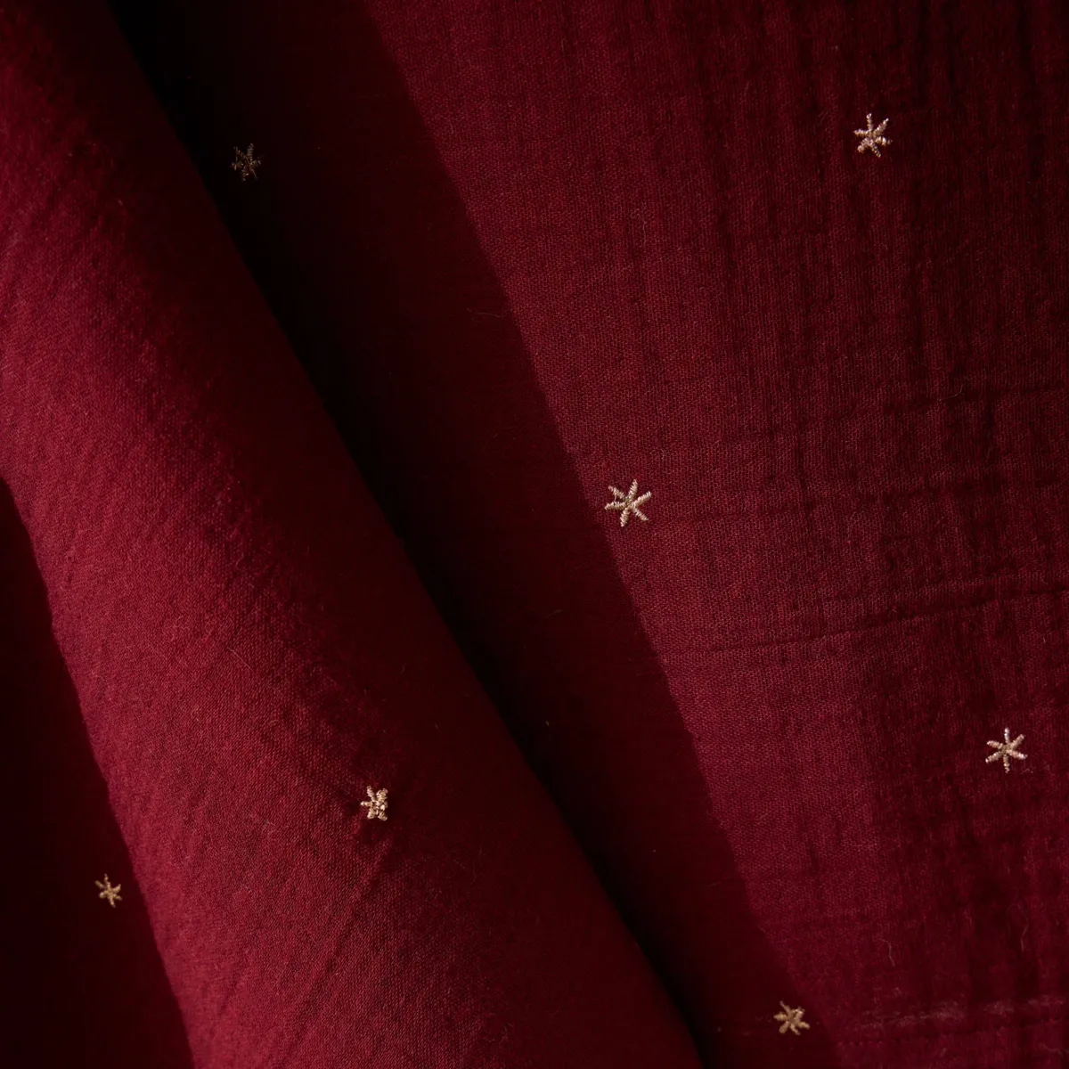 Mantel rectangular de gasa de algodón (150 x 350 cm) Gaïa estrellas Burdeos