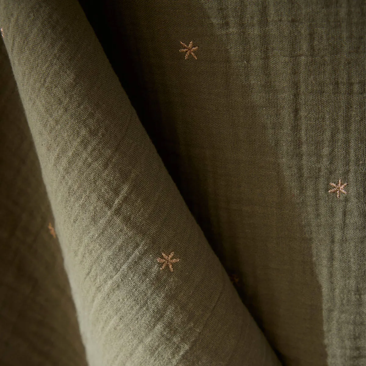 EM - Nappe rectangle 150 x 250 cm Gaze de coton brodée GAIA ETOILES Romarin