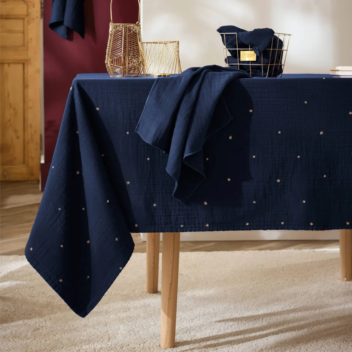 Tovaglia rettangolare garza di cotone (150 x 250 cm) Gaïa stelle Blu notte