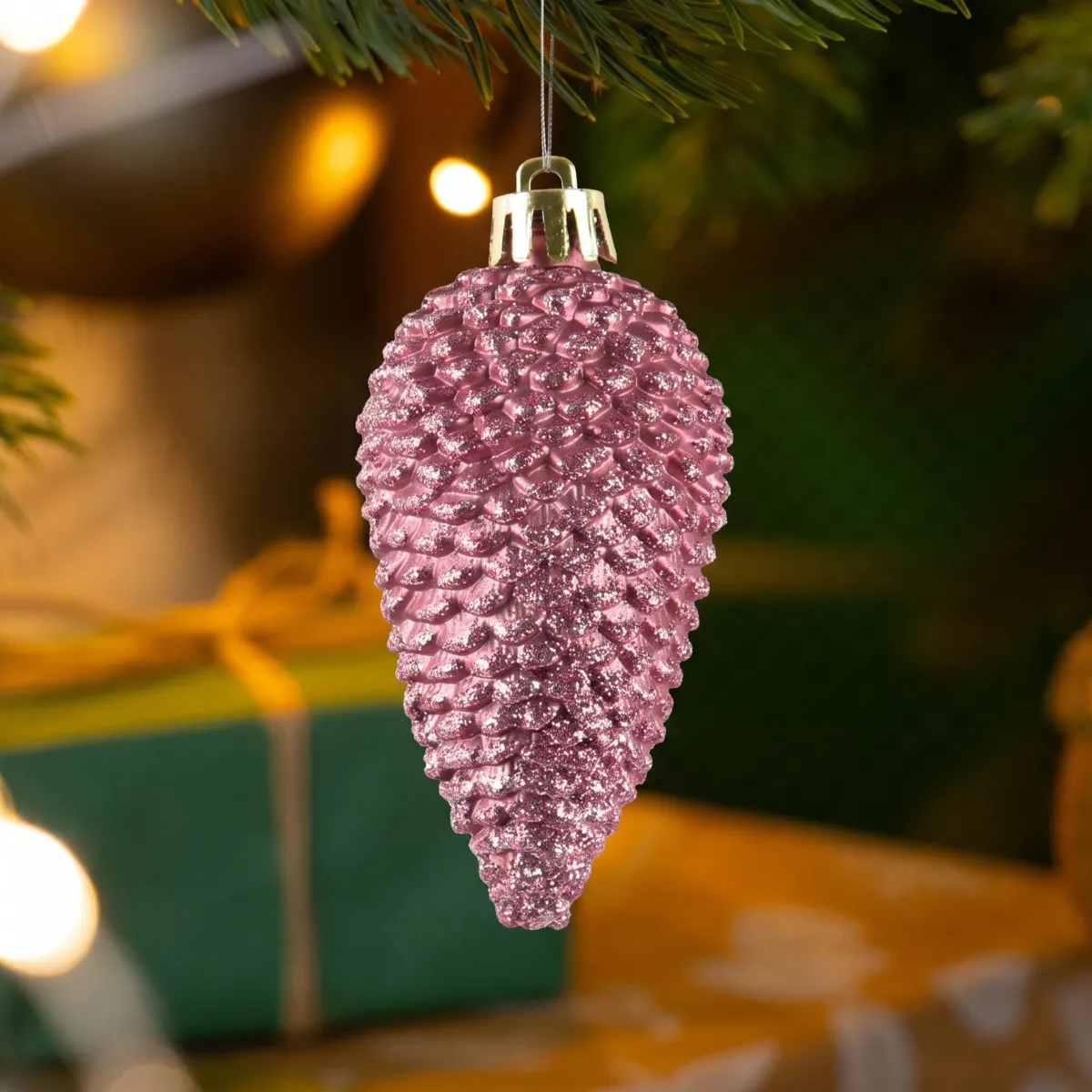 Set di 6 pigne da appendere (H8 cm) Alpine Vecchio rosa