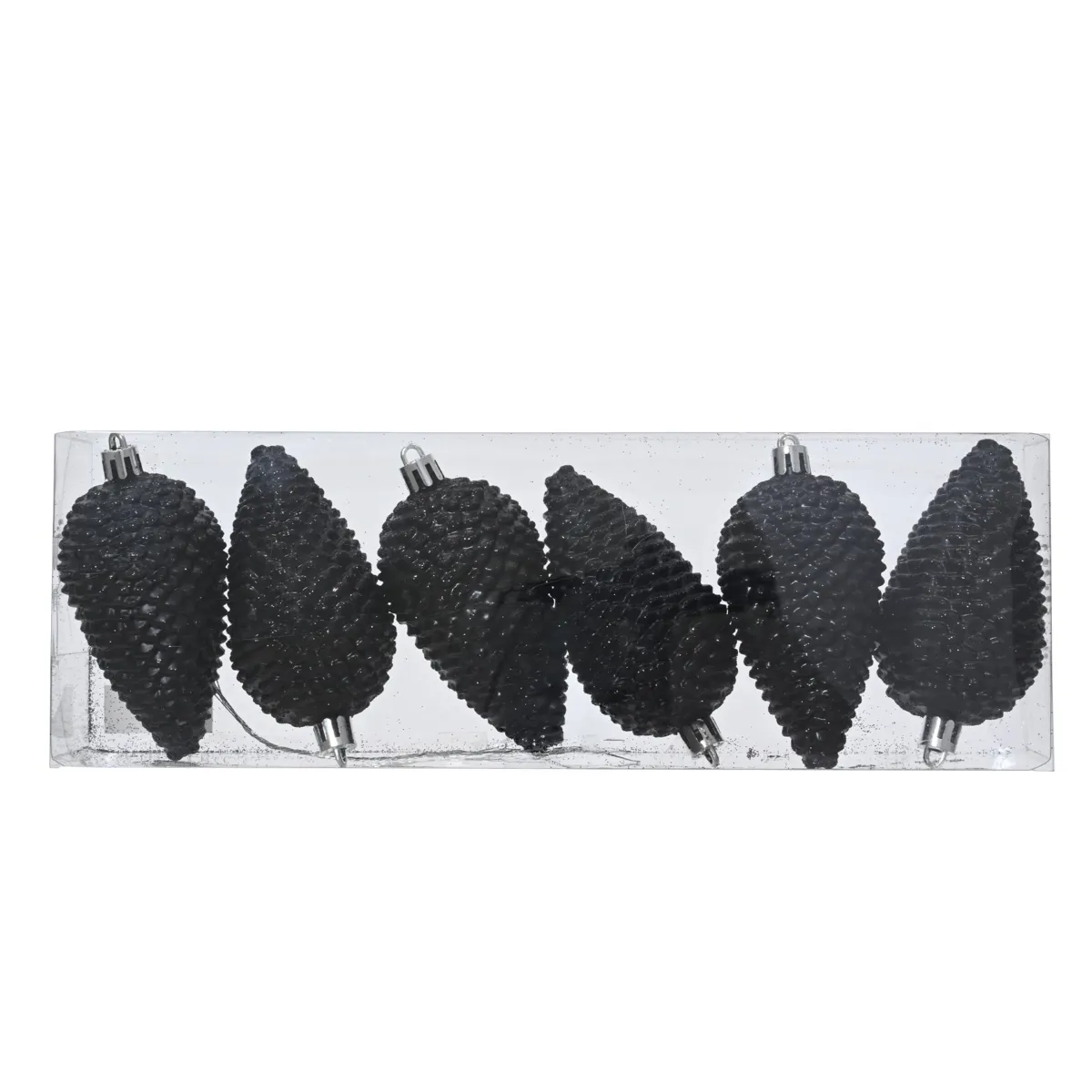 Lot de 6 pommes de pin à suspendre (H8 cm) Aravis Noir pailleté