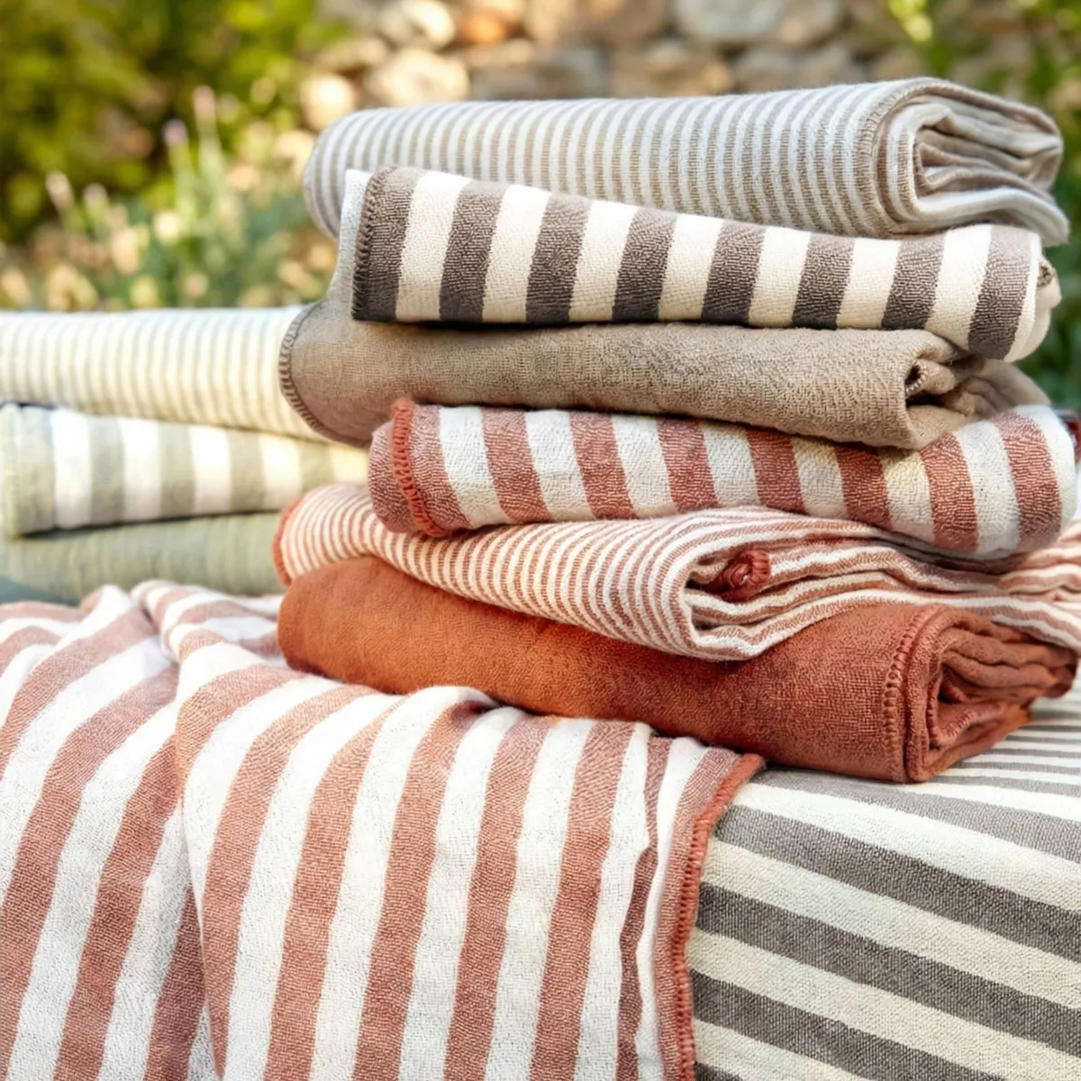 Tovaglia rettangolare garza di cotone (150 x 350 cm) Gaïa righe Marrone