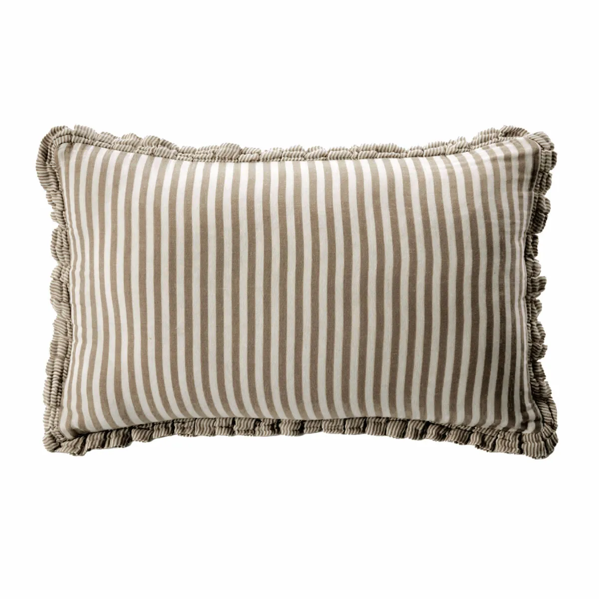 EM - Coussin déhoussable avec froufrous 40 x 60 cm Gaze de coton tissée teinte GAIA RAYURES Brun