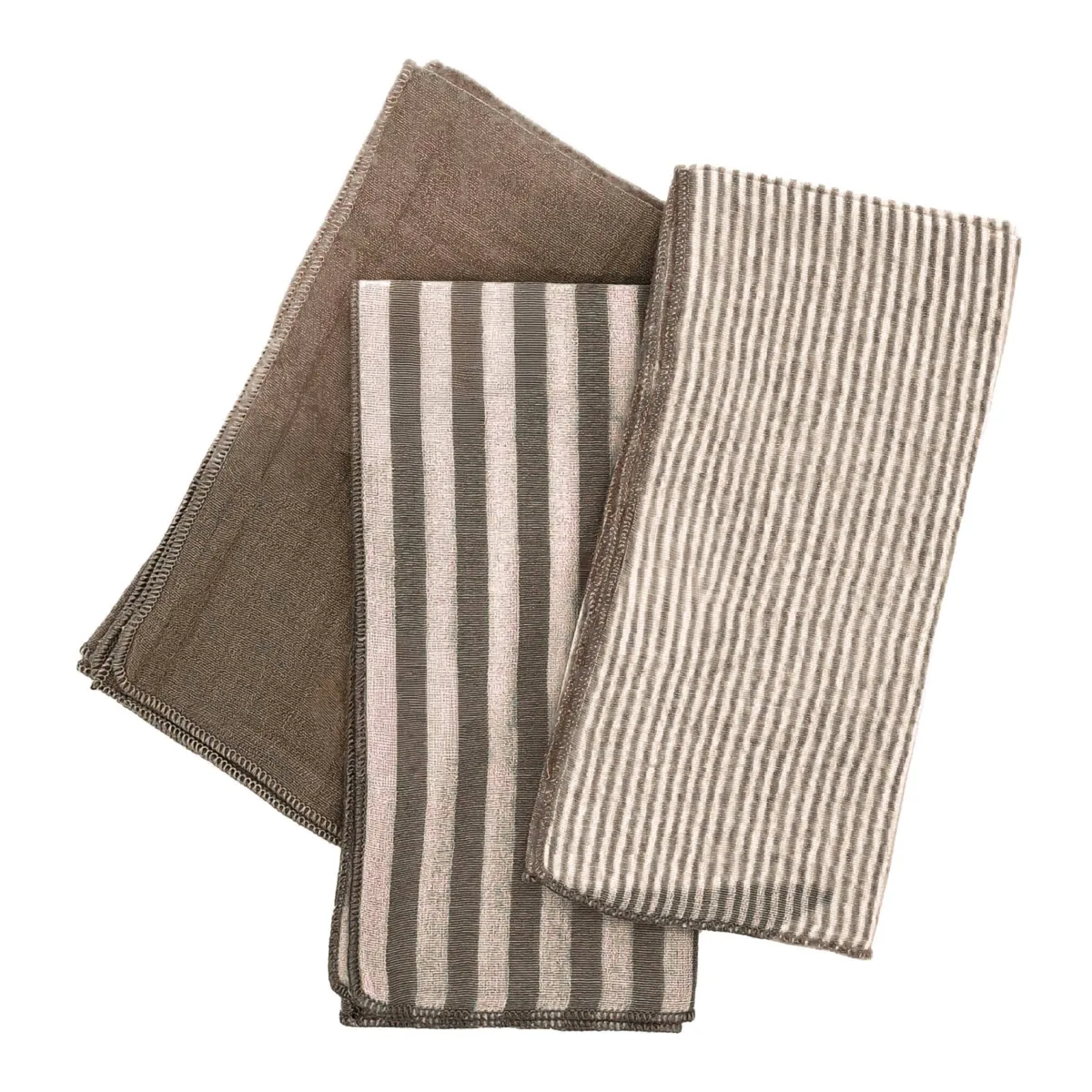 Set di 3 tovaglioli in garza di cotone (40 x 40 cm) Gaïa righe Marrone