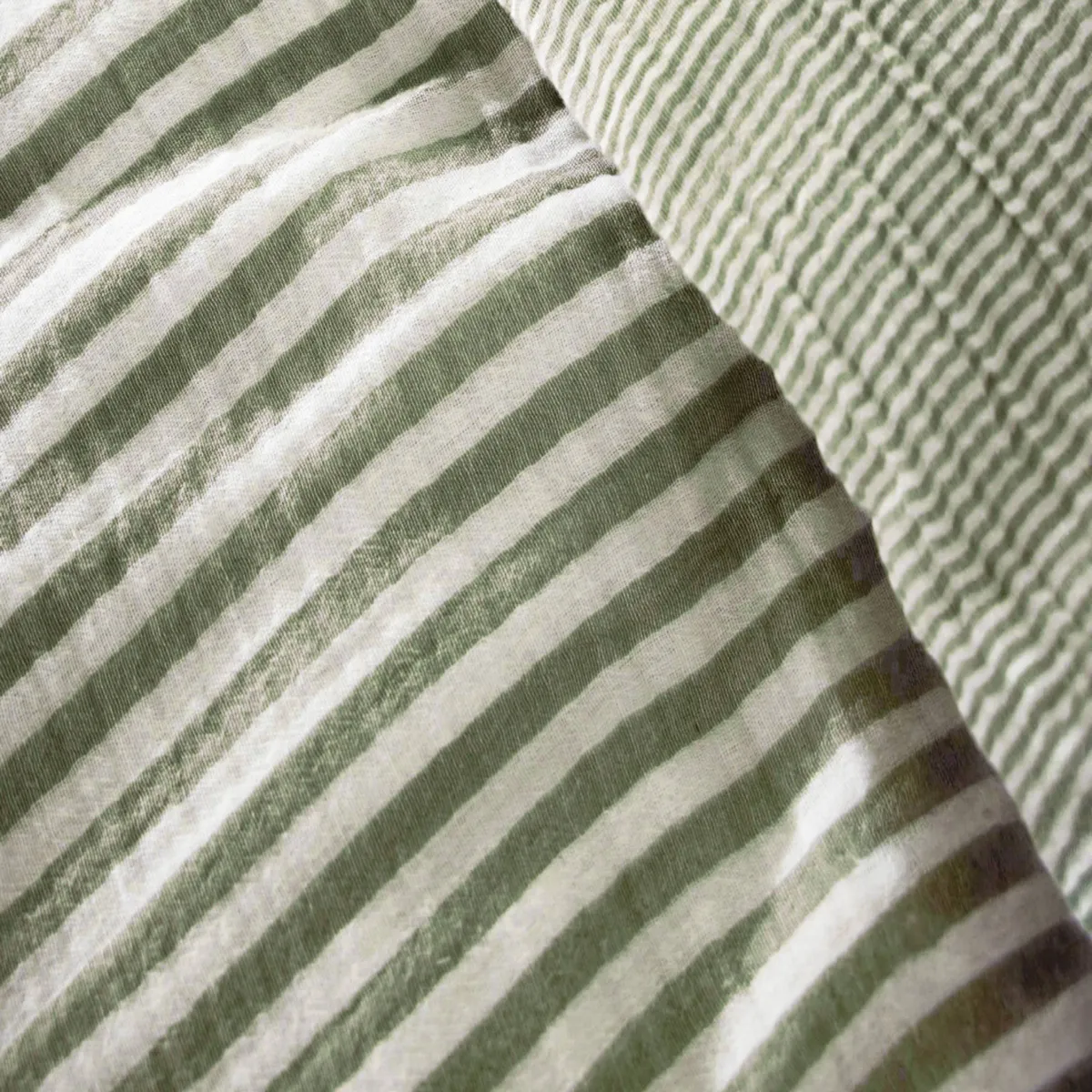 Copripiumino garza di cotone (200 x 200 cm) Gaïa righe Verde rosmarino