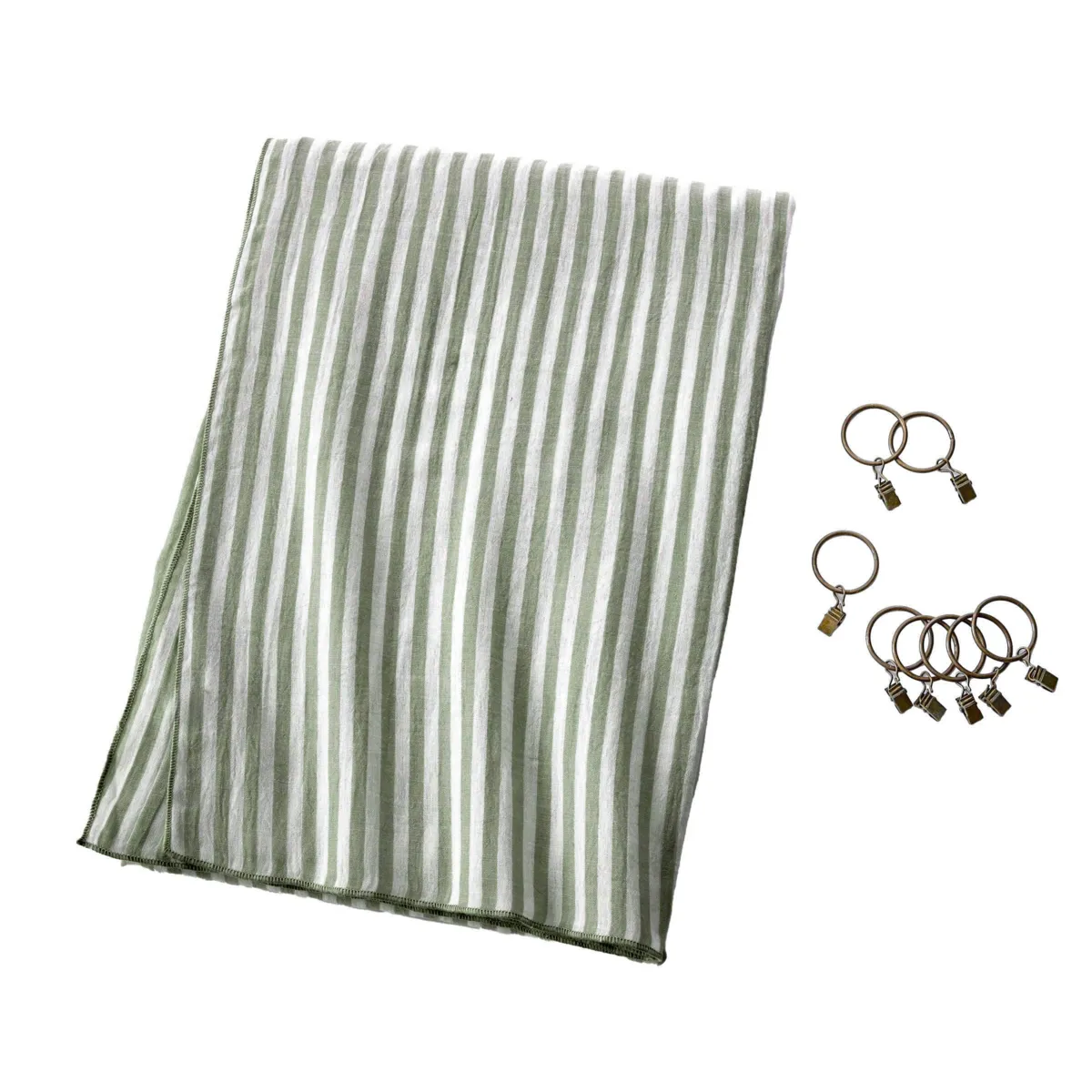 Tenda in garza di cotone regolabile (140 x max 180 cm) Gaïa righe Verde rosmarino