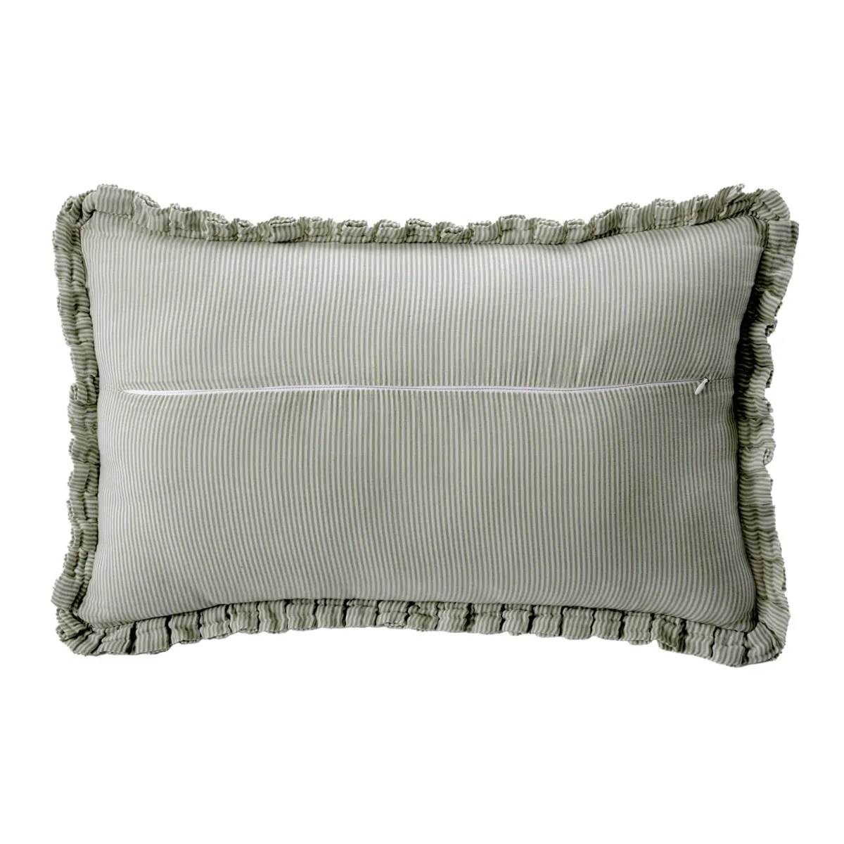 EM - Coussin déhoussable avec froufrous 40 x 60 cm Gaze de coton tissée teinte GAIA RAYURES Romarin