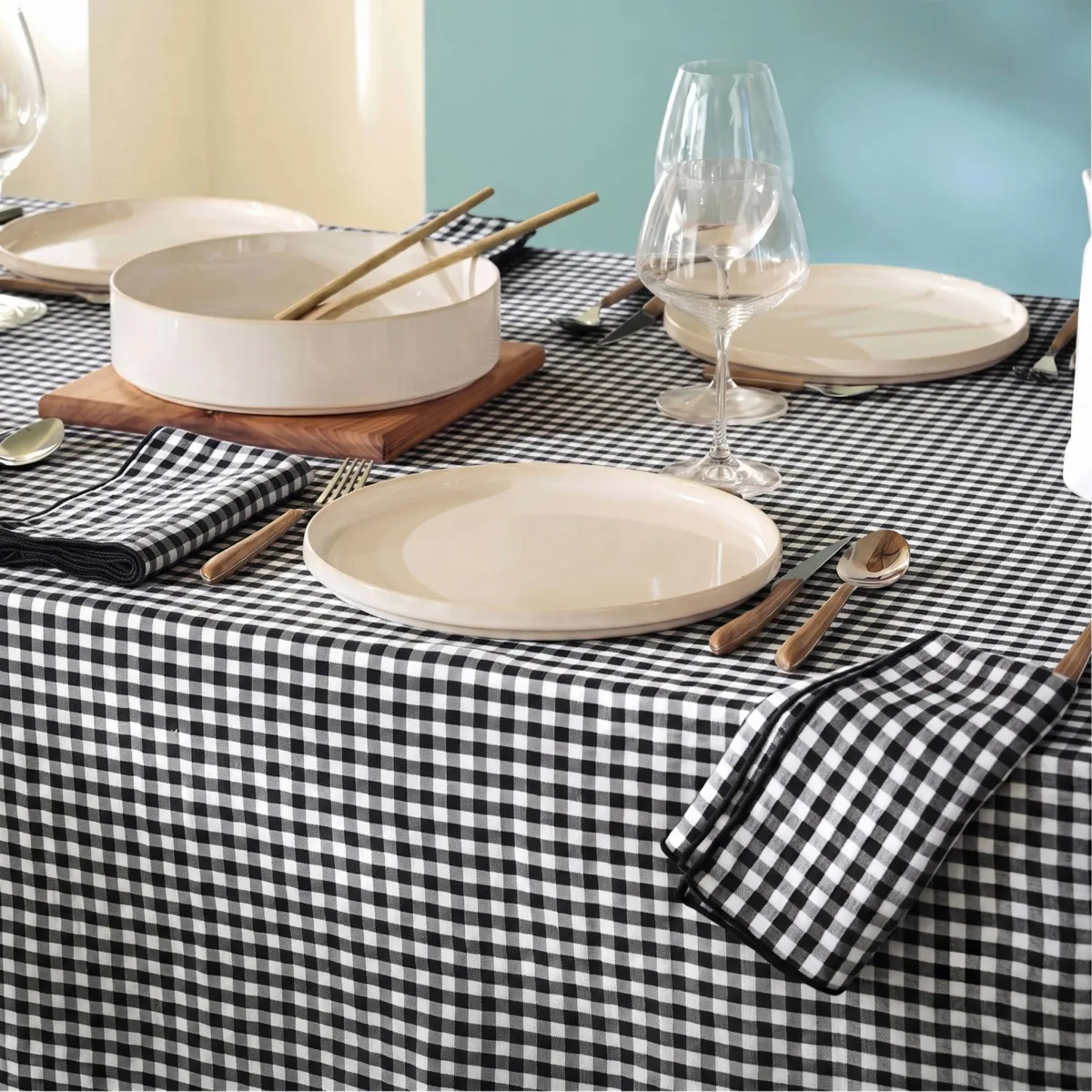 Nappe carrée gaze de coton (180 x 180 cm) Gaïa vichy Noir