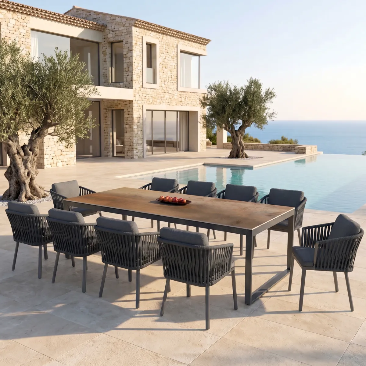 Table de jardin en aluminium et céramique 12 places (260 x 120 cm) Kore Noir et rouille