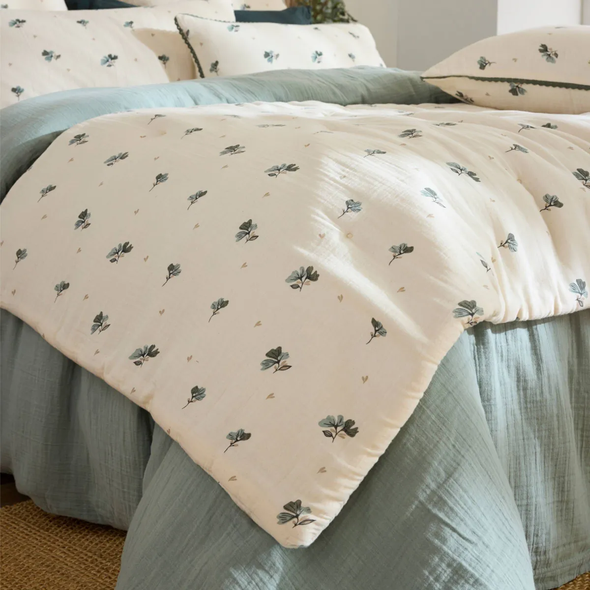 Piumone garza di cotone (90 x 200 cm) Gaïa astrée Verde eucalipto