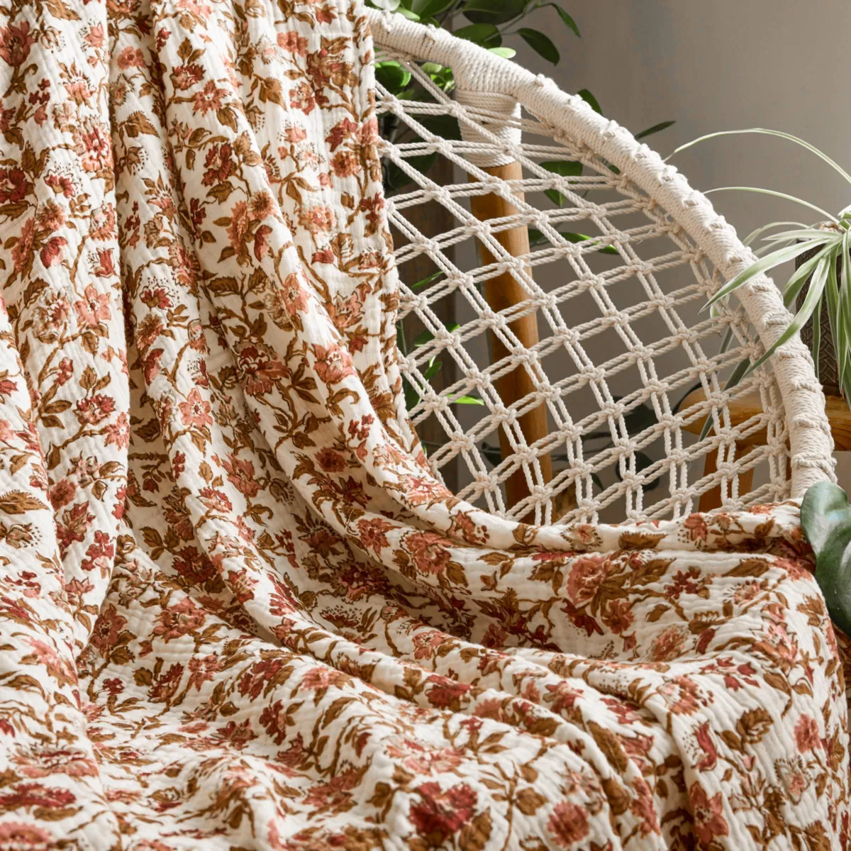 Plaid de gasa de algodón (130 x 160 cm) Gaïa dahlia Camel 
