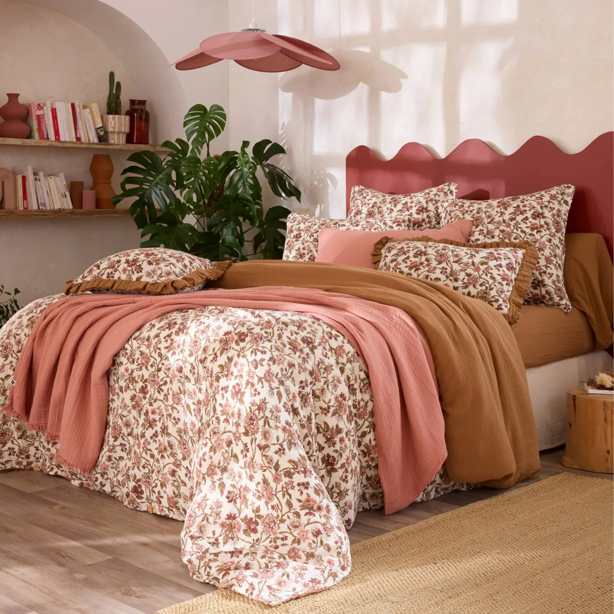 Copripiumino garza di cotone (240 x 220 cm) Gaïa dahlia Camel