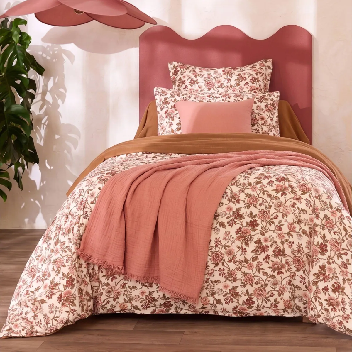 Copripiumino garza di cotone (140 x 200 cm) Gaïa dahlia Camel