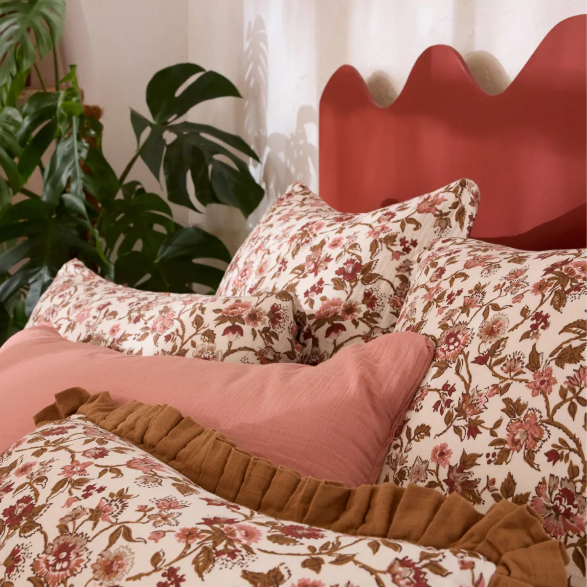 EM - Taie d'oreiller 60 x 60 cm Gaze de coton imprimée GAIA DAHLIA