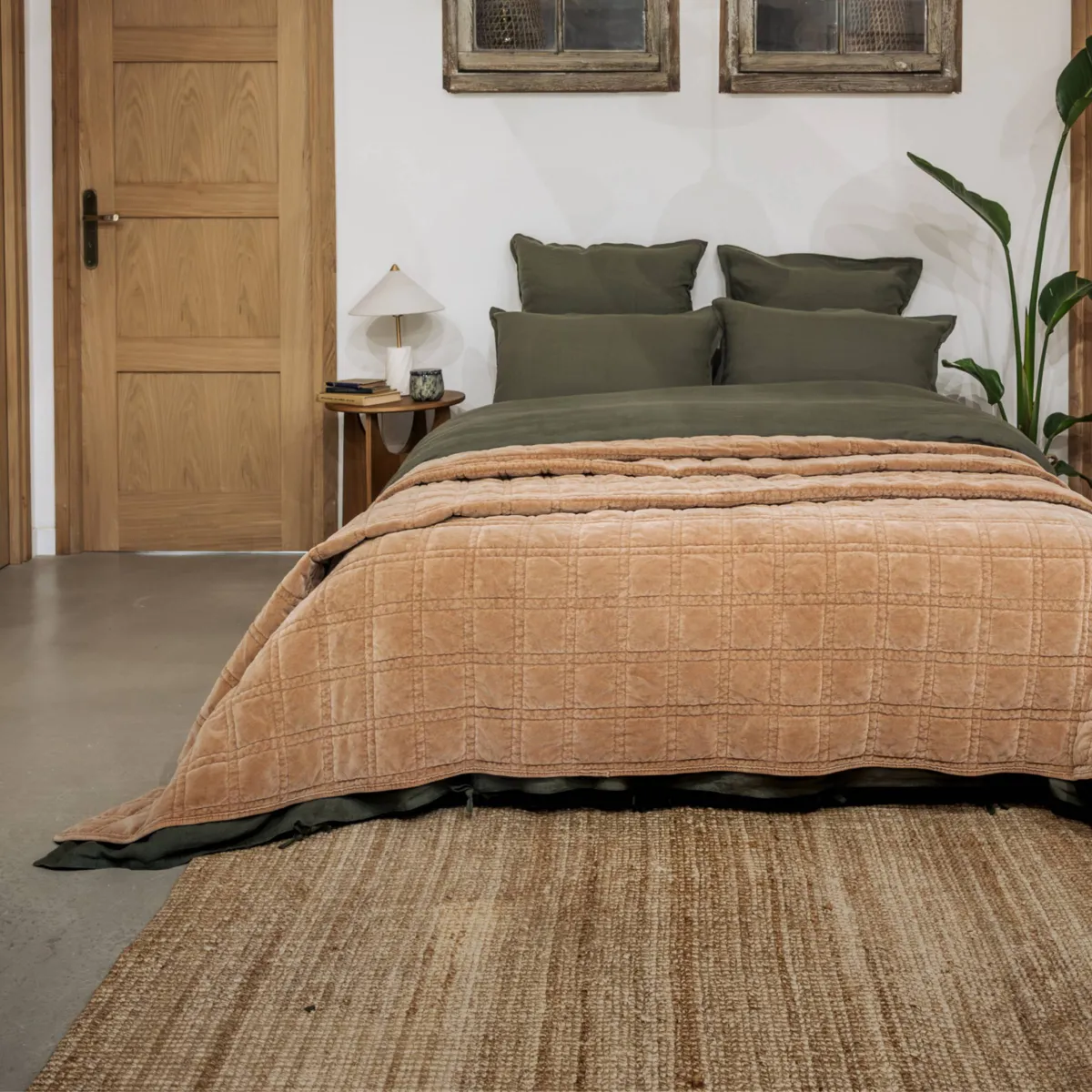 Copriletto in velluto a coste (240 x 220 cm) Livia Camel