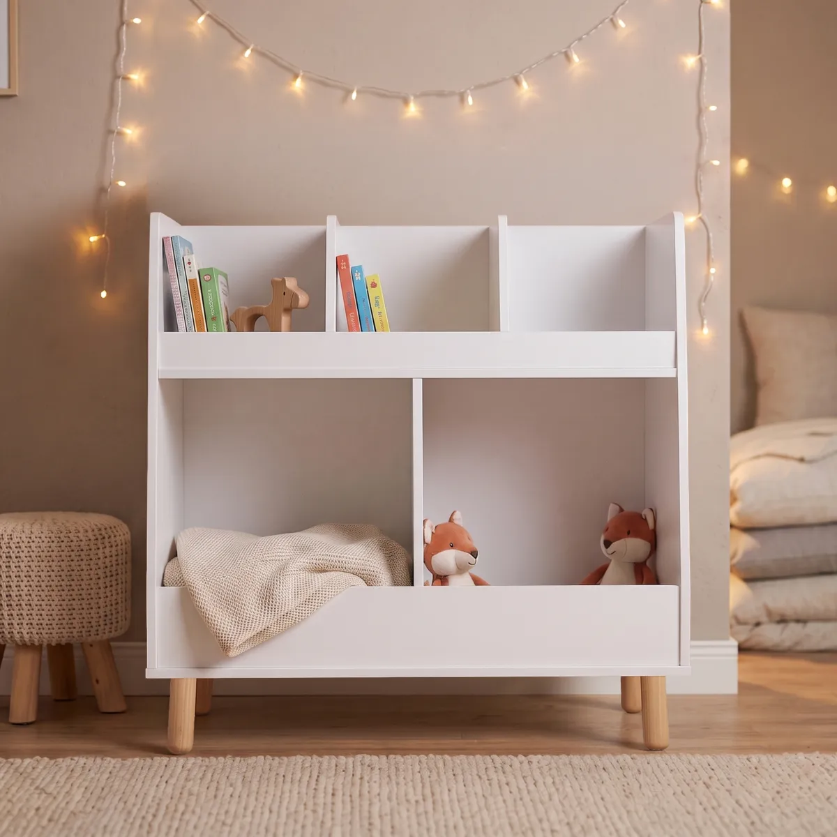 Mobile da parete per bambini in legno 5 scomparti (H70 cm) Hector Bianco