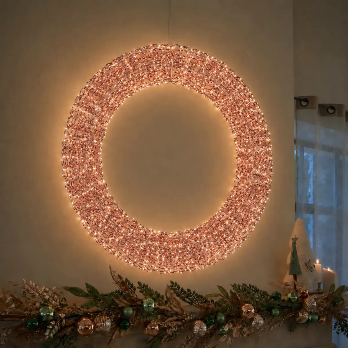 Ghirlanda natalizia luminosa 800 LED (D88 cm) Veglione Flash Rame rosa e bianco caldo