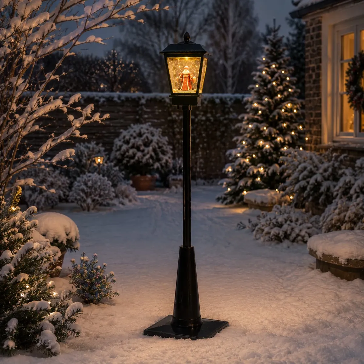 Lampione illuminato e animato 7 LED (H180 cm) Palla d'acqua Babbo Natale Iridescente
