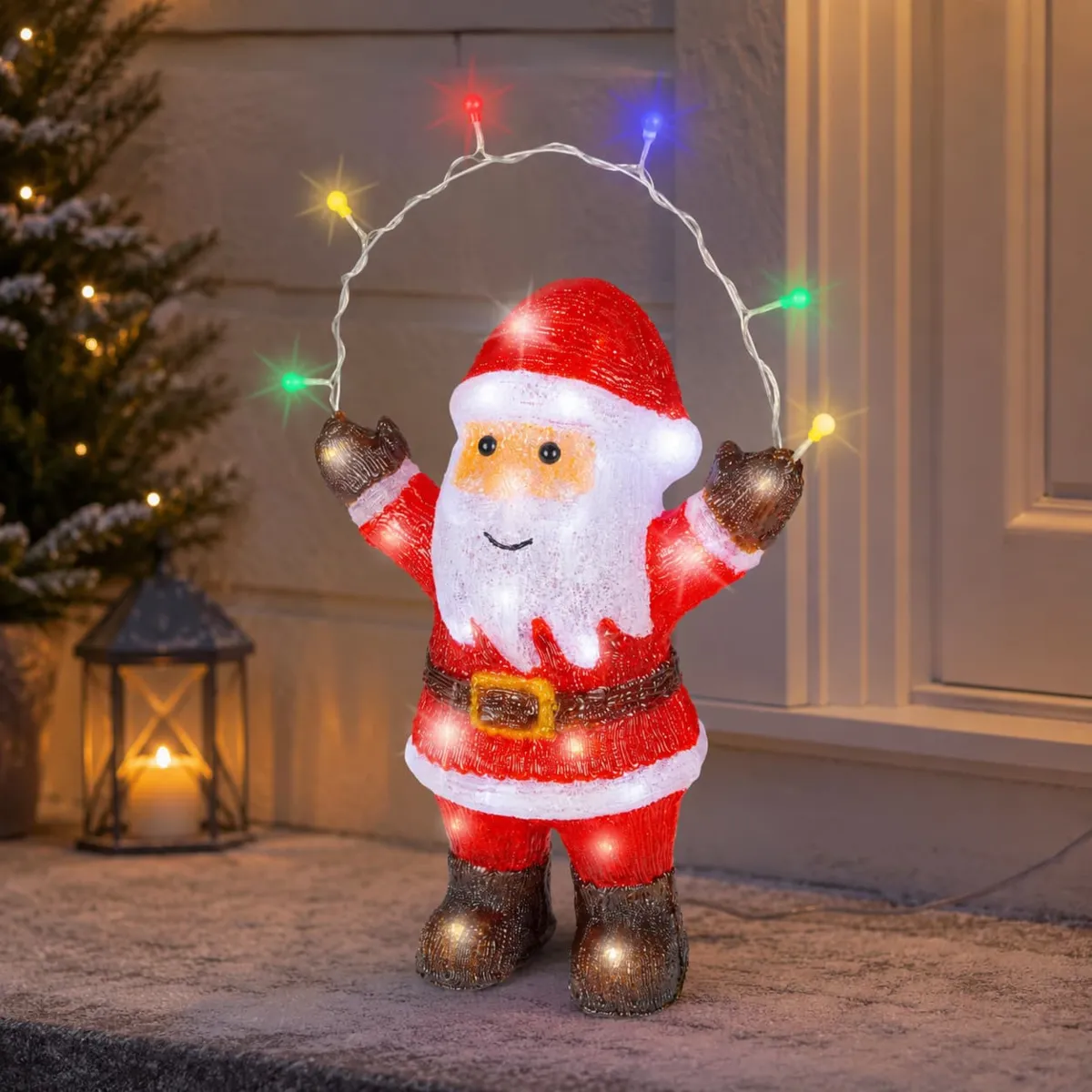 Leuchtender Weihnachtsmann mit 50 LED-Lichterkette (H46 cm) Emilien Blitz-Effekt Mehrfarbig