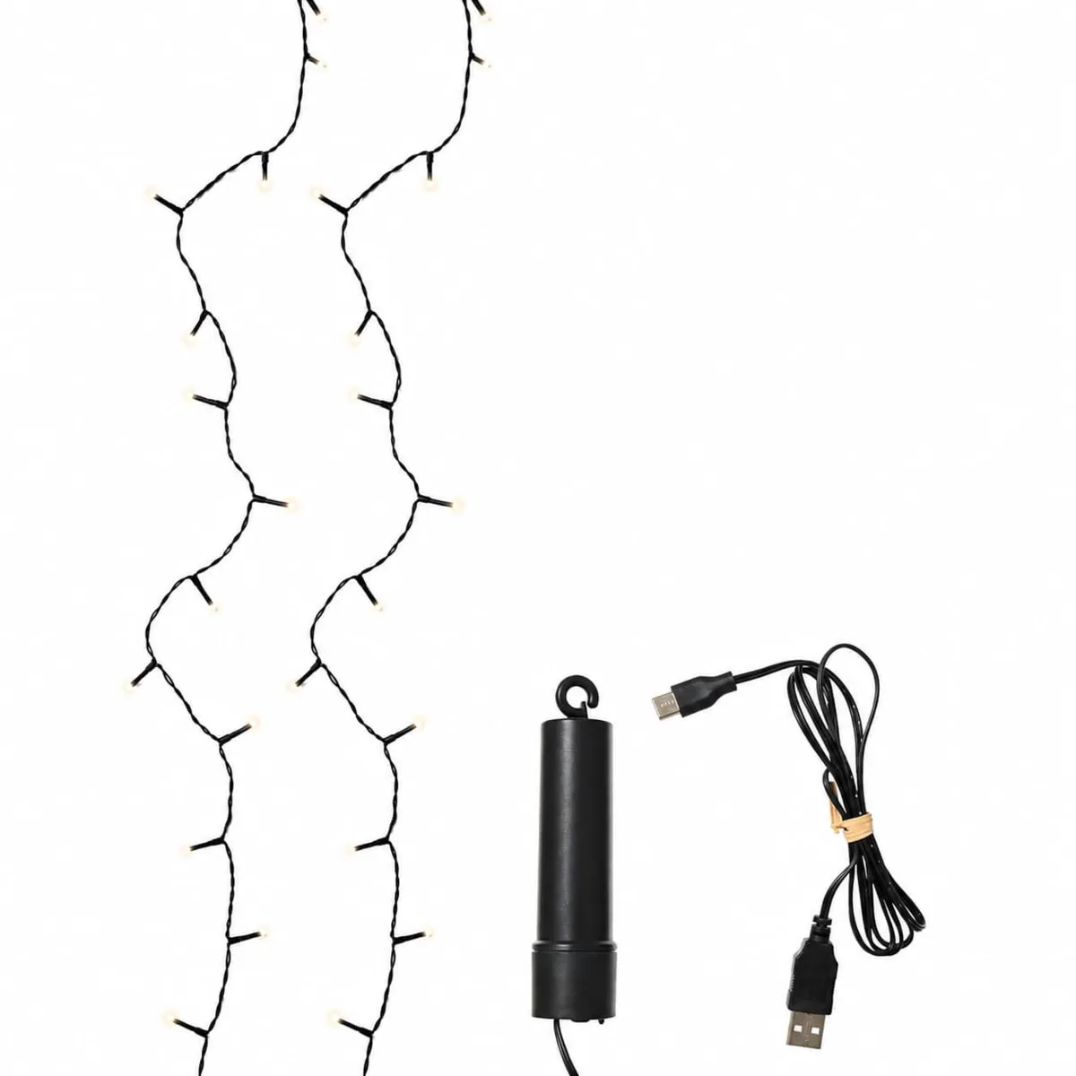 Catena luminosa senza fili USB 7,4 m 100 LED cavo nero Duracharge classic Bianco caldo