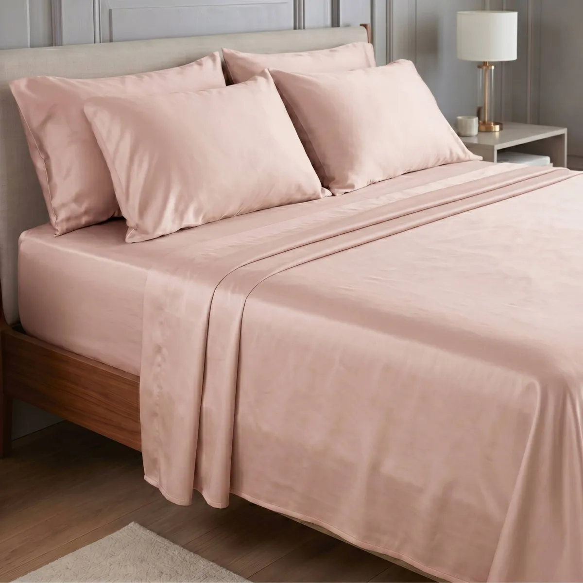 Lenzuolo sopra in satin di bambù (240 x 300 cm) Sienna Rose blush
