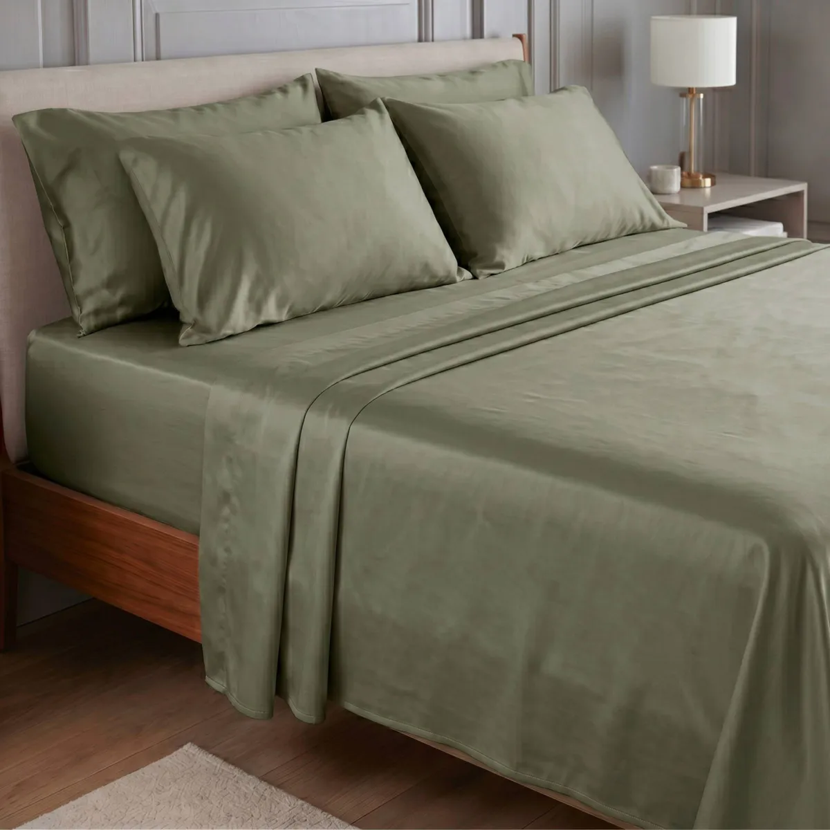 Lenzuolo sopra in satin di bambù (240 x 300 cm) Sienna Verde rosmarino