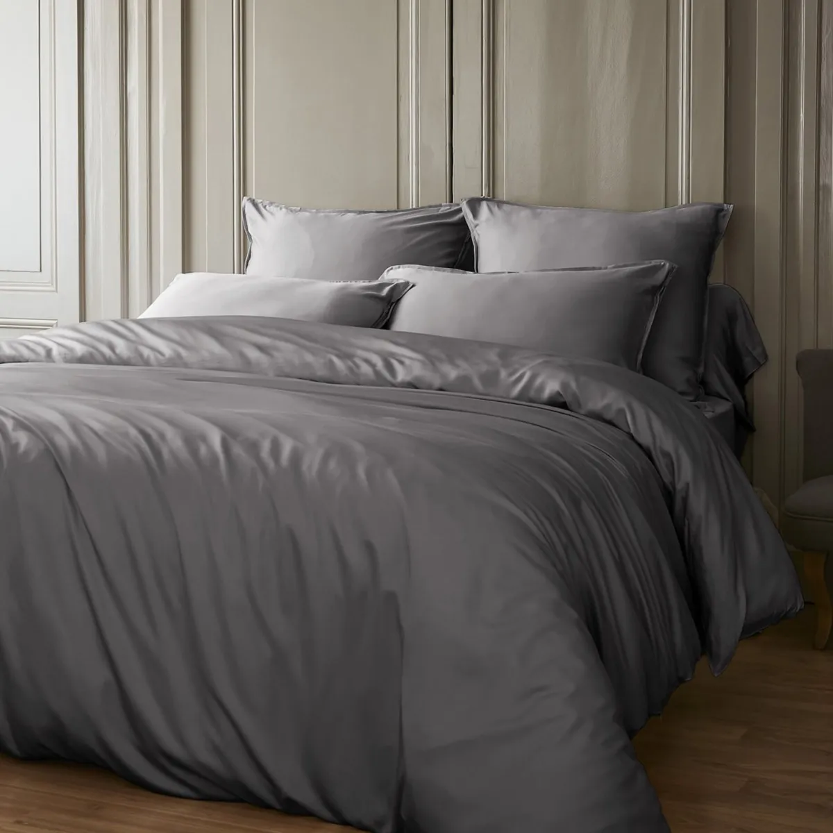 Lenzuolo sopra in satin di bambù (270 x 300 cm) Sienna Grigio granito