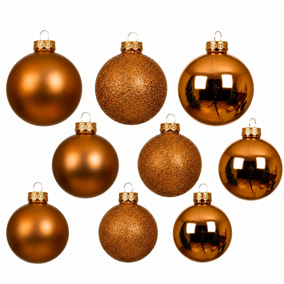 Set von 21 Weihnachtskugeln aus Glas (D60 bis 75 mm) Sortiert Kristall Cognac