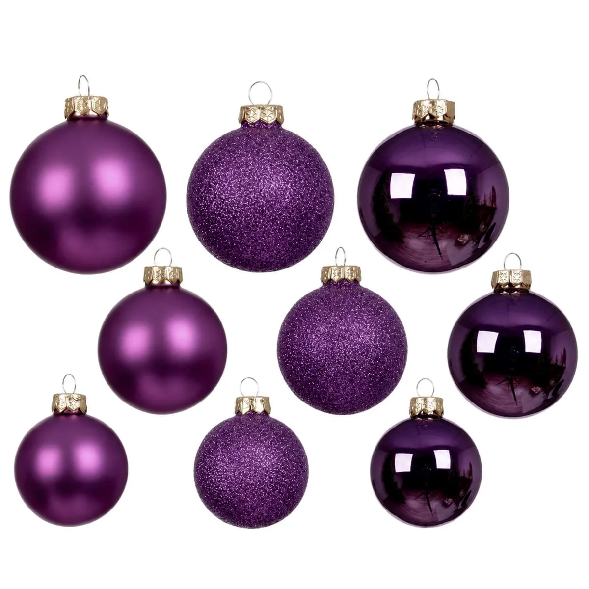 Lot de 21 boules de Noël en verre (D60 à 75 mm) Assorties Cristal Figue Violet