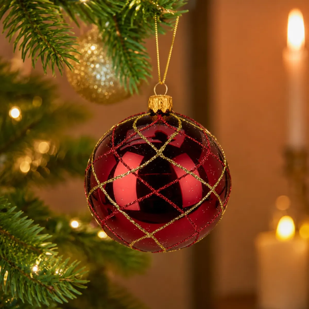 Set di 12 palline di natale in vetro (D80 mm) Valentina Rosso e verde abete