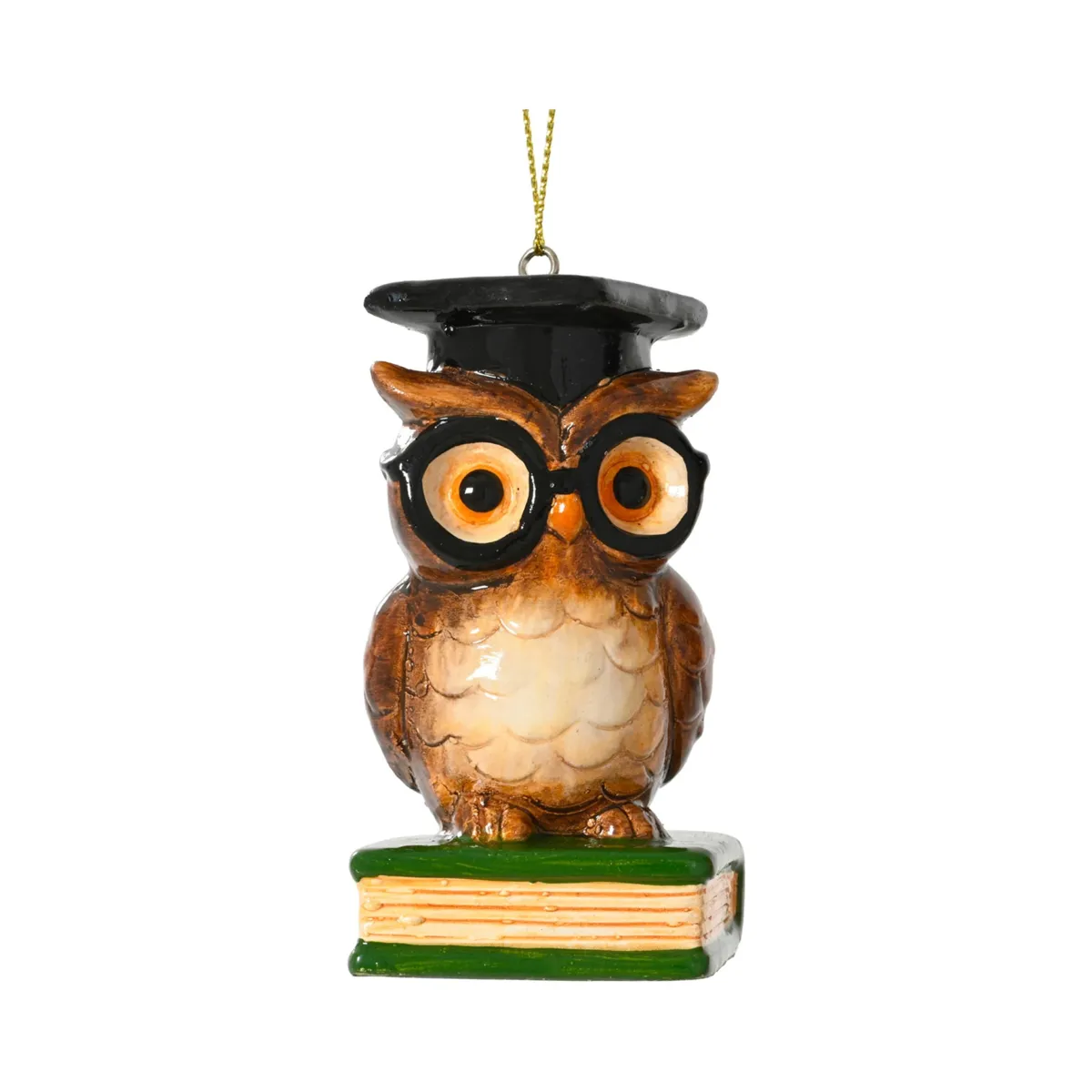 Sospensione natalizia in terracotta (H9 cm) Gufo e libro Marrone