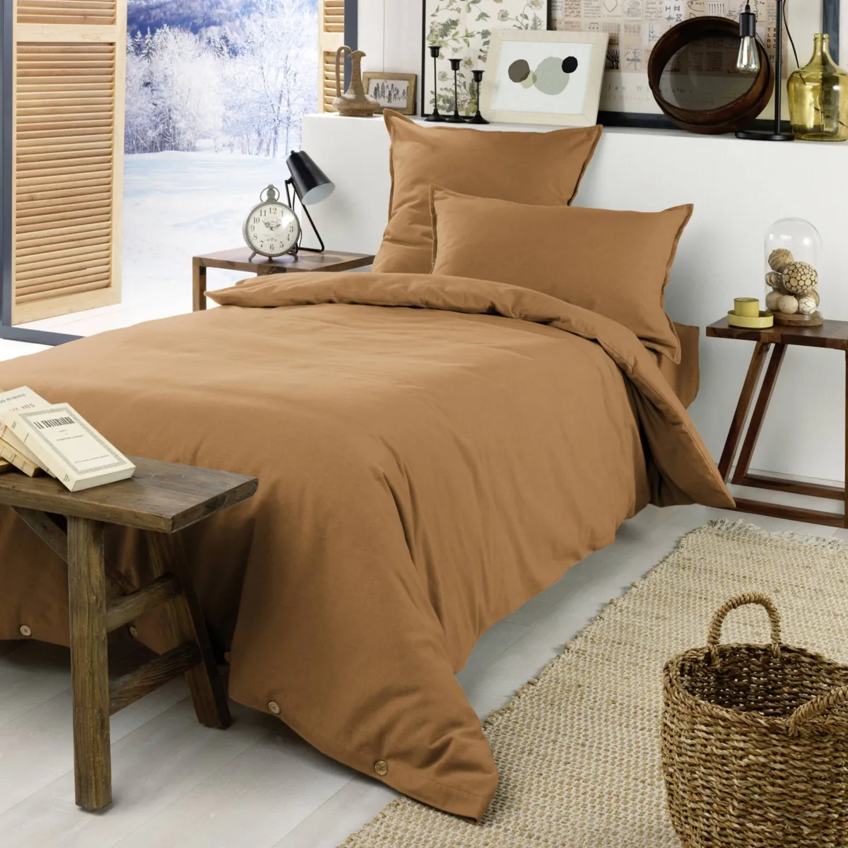 Lenzuolo sotto con angoli in flanella di cotone (90 x 200 cm) Nina Camel