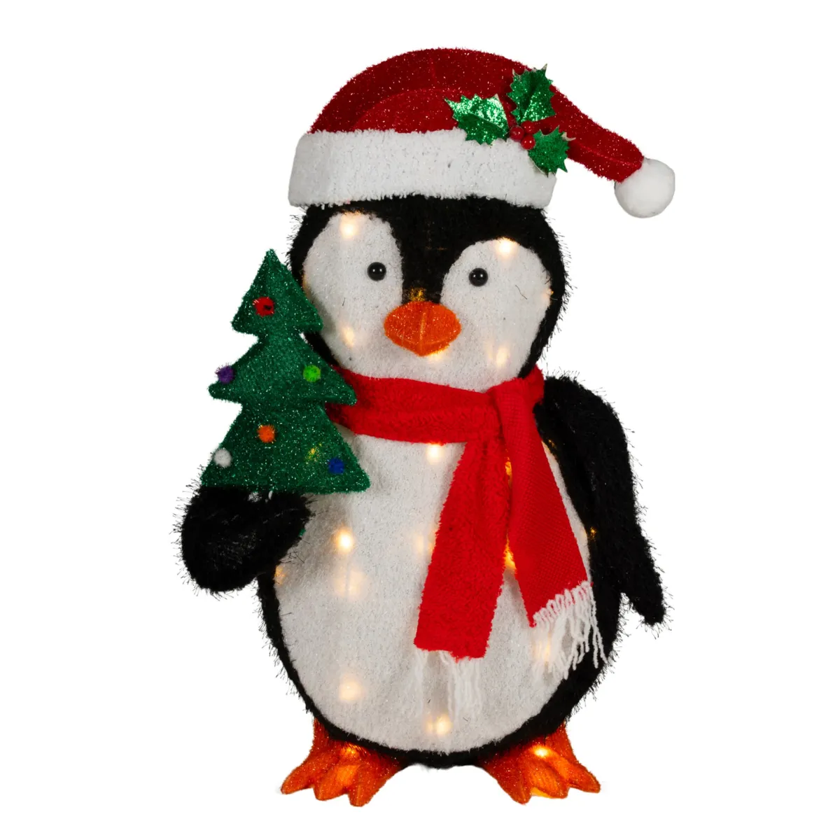 Pinguino luminoso a pile 30 LED (H62 cm) Polo e albero Bianco caldo