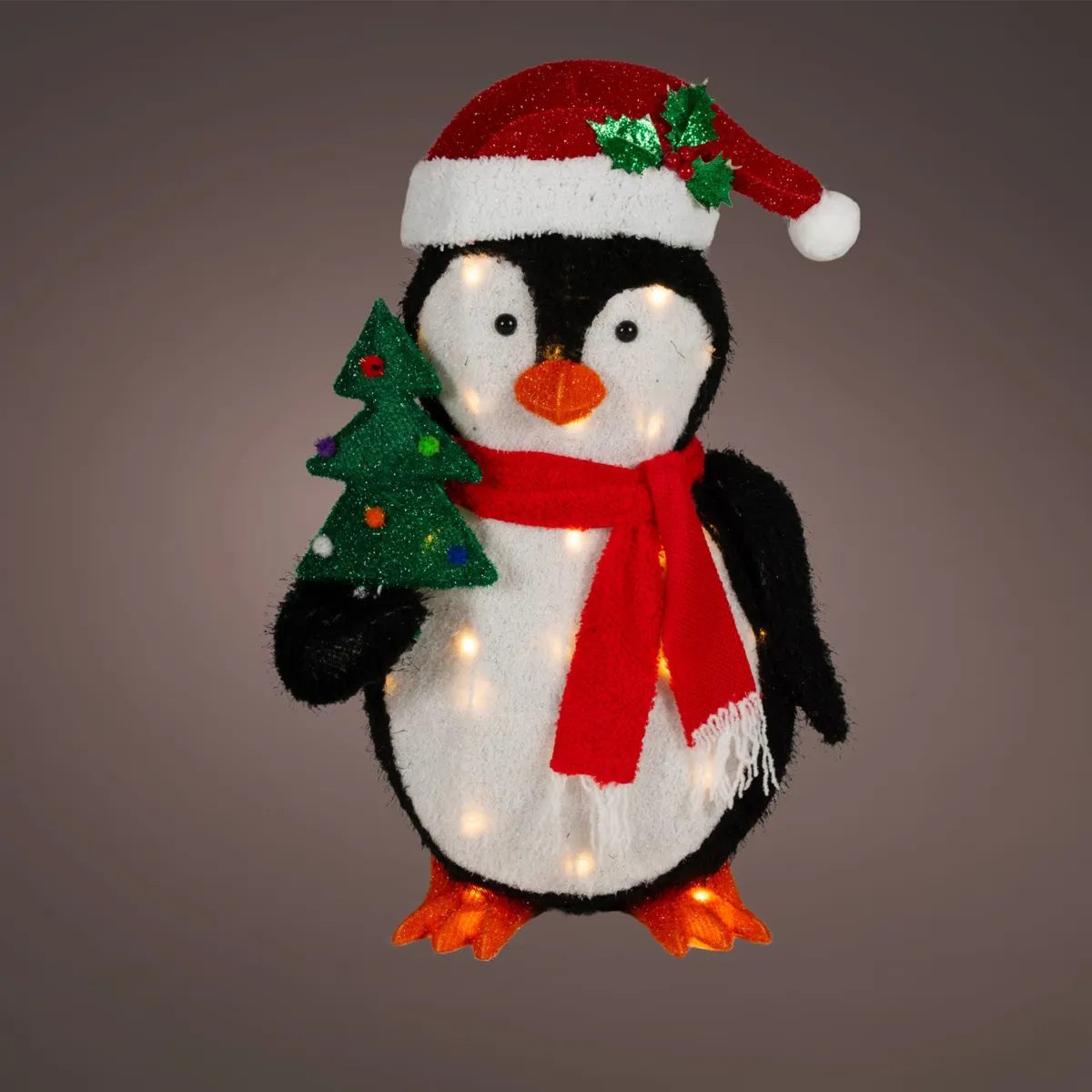 Pinguino luminoso a pile 30 LED (H62 cm) Polo e albero Bianco caldo