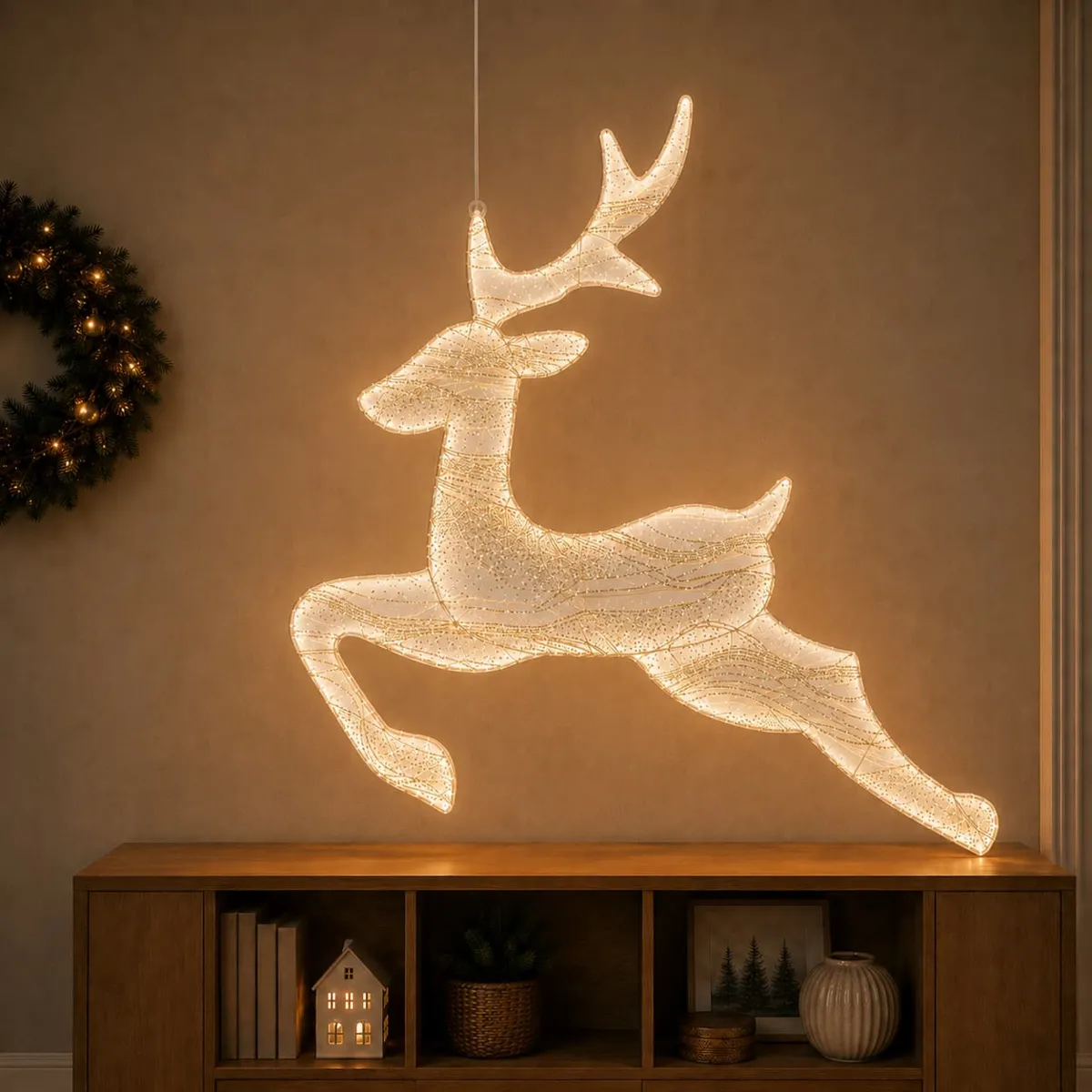 Sospensione luminosa in tessuto 540 LED (H71 cm) Renna Bianco caldo