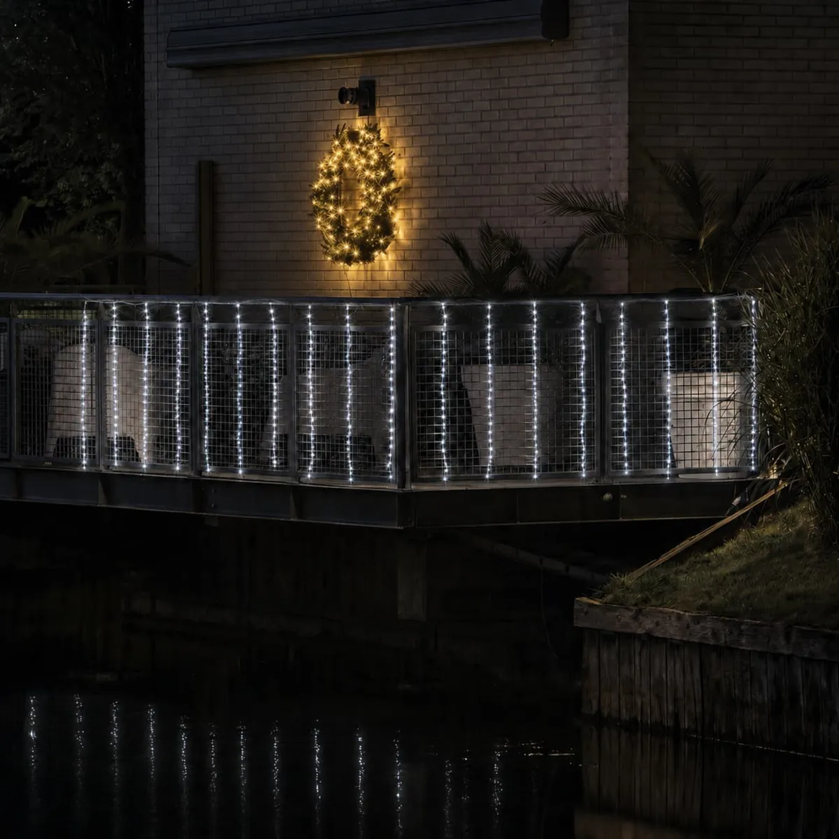 Lichterkette für Balkon 400 LED (L400 x H100 cm) transparentes Kabel fallender Schnee kaltweiß - Weihnachts-beleuchtung