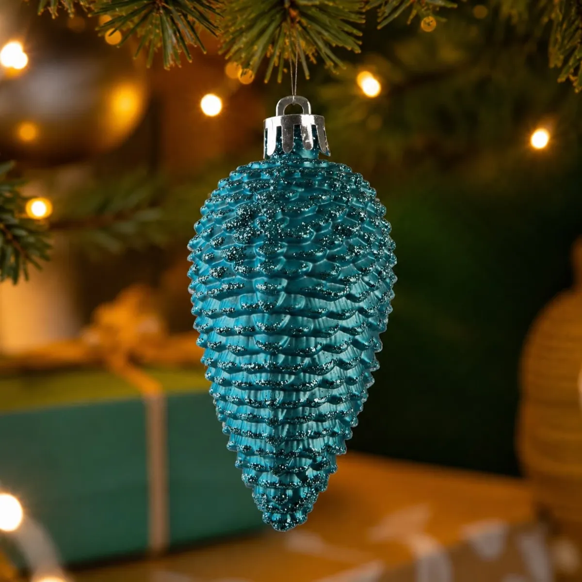 Set di 6 pigne da appendere (H8 cm) Alpine Blu brillante