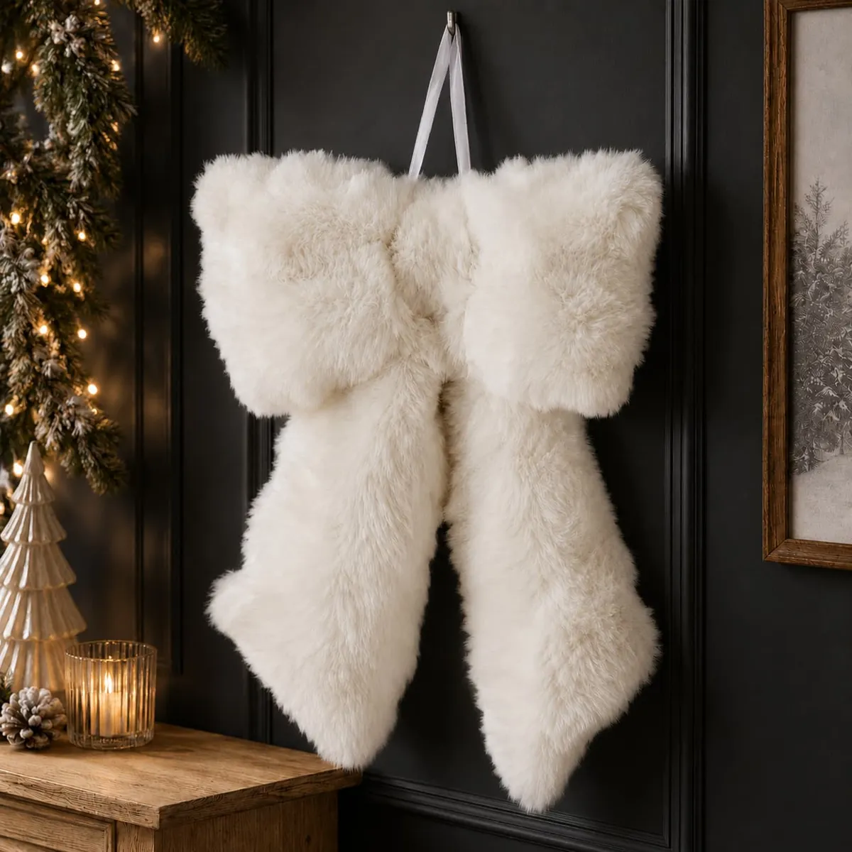 Grande Fiocco natalizio (H46 cm) Pelliccia invernale Avorio