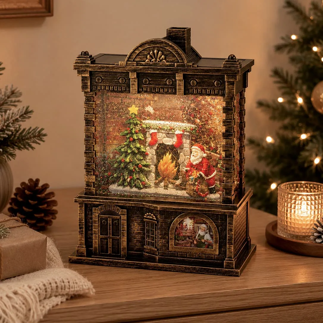 Decorazione luminosa, animata e musicale (H21 cm) Fuoco del camino Bianco caldo