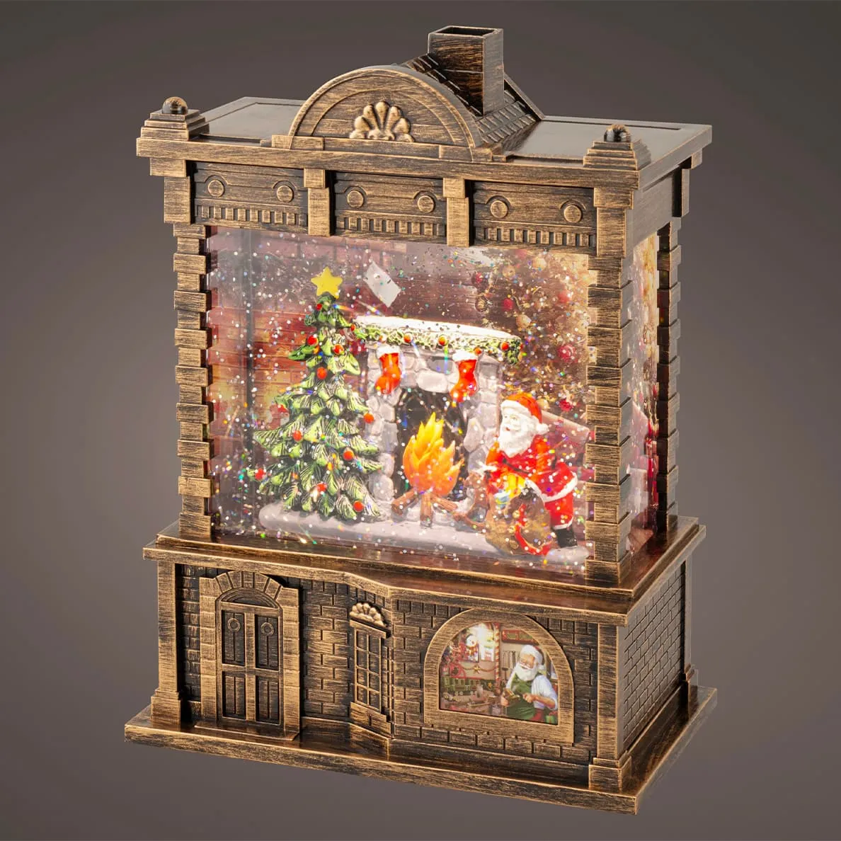Decorazione luminosa, animata e musicale (H21 cm) Fuoco del camino Bianco caldo
