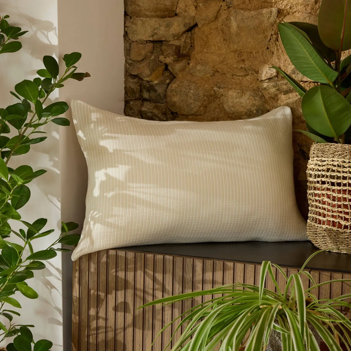 Cuscino rettangolare in garza di cotone trapuntata (50 x 80 cm) Oria Beige