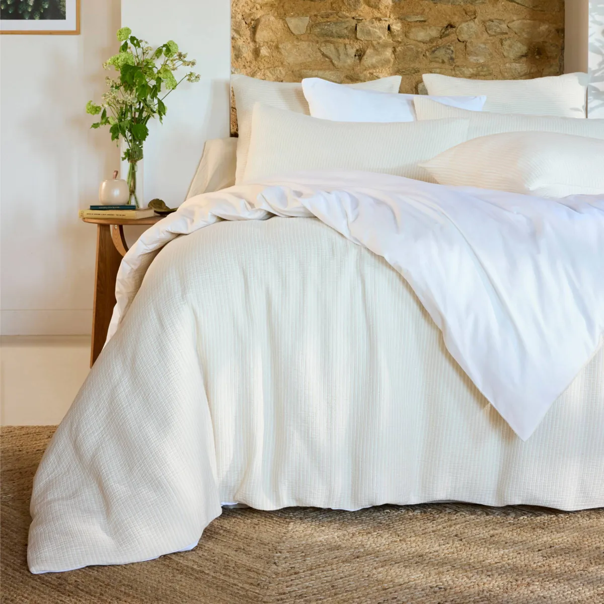 Copripiumino in garza di cotone trapuntata (260 x 240 cm) Oria Beige