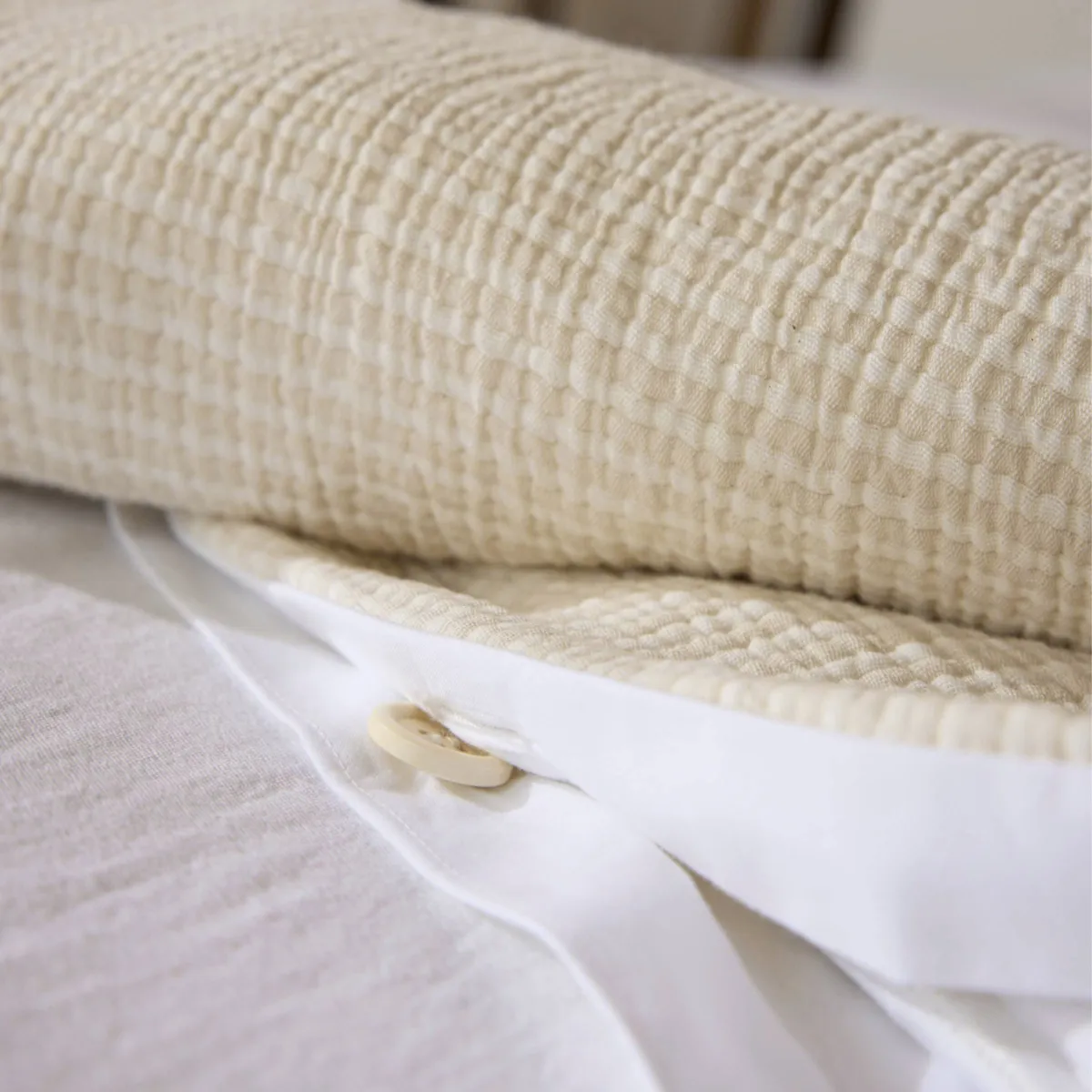 Copripiumino in garza di cotone trapuntata (140 x 200 cm) Oria Beige
