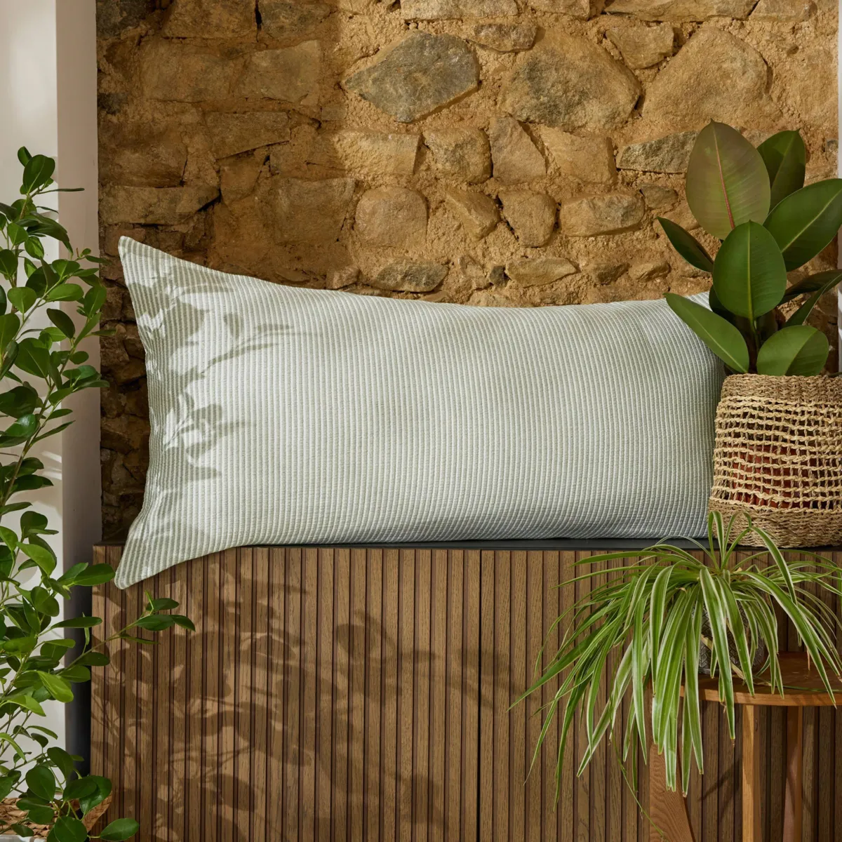 Cuscino rettangolare in garza di cotone trapuntata (55 x 110 cm) Oria Verde rosmarino