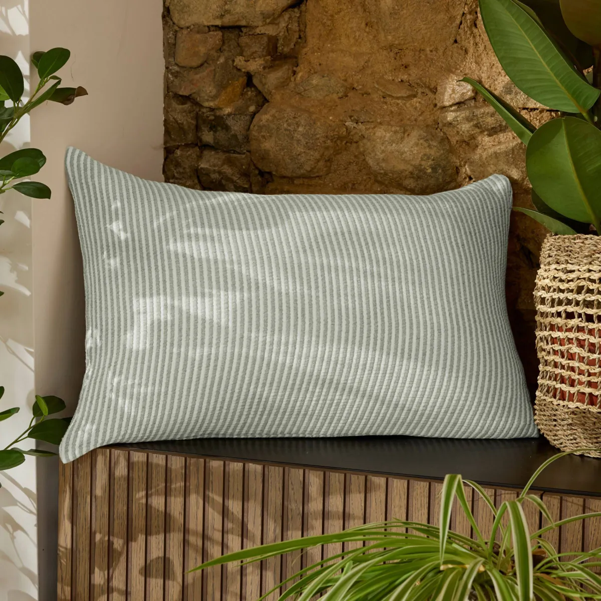 Cuscino rettangolare in garza di cotone trapuntata (40 x 60 cm) Oria Verde rosmarino