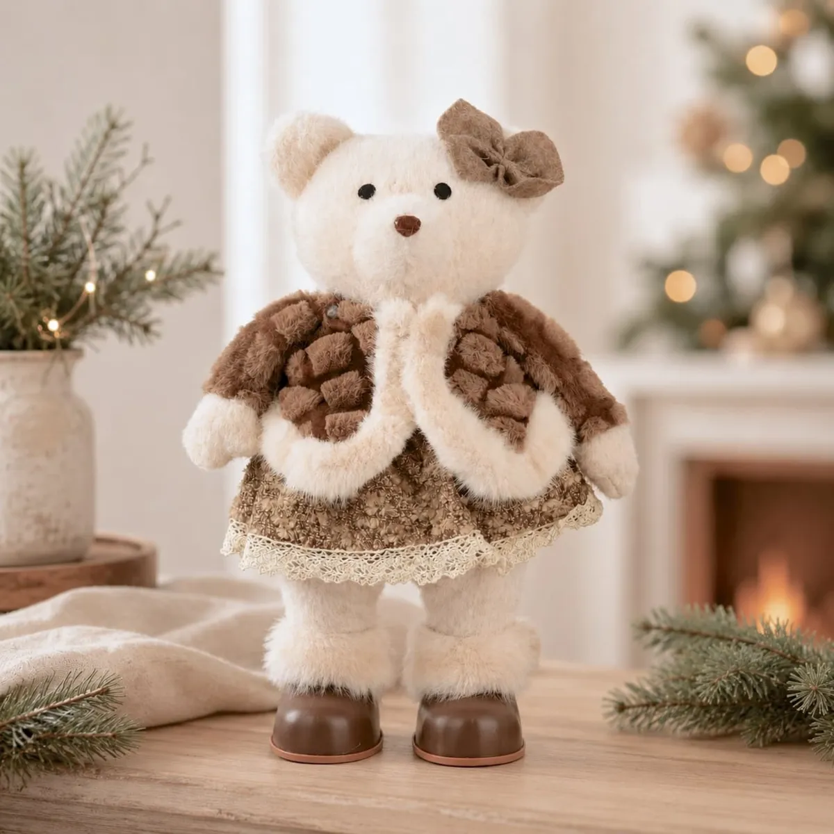 Orso di Natale (H43 cm) Augustine Marrone e crema