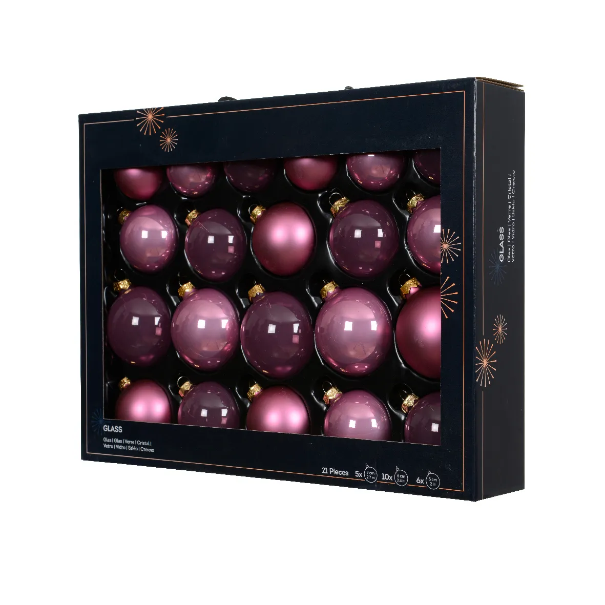 Set von 21 Weihnachtskugeln aus Glas (D60 bis 75 mm)  Kristallrosa