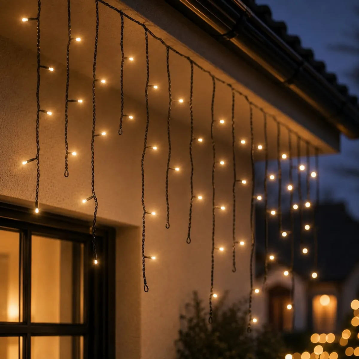 Stalattite luminosa 50 m 1485 LED cavo nero Stars Bianco caldo